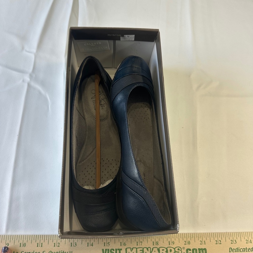 LifeStride Soft System Navy Blue Comfort Flats Round Toe Slip On Shoes